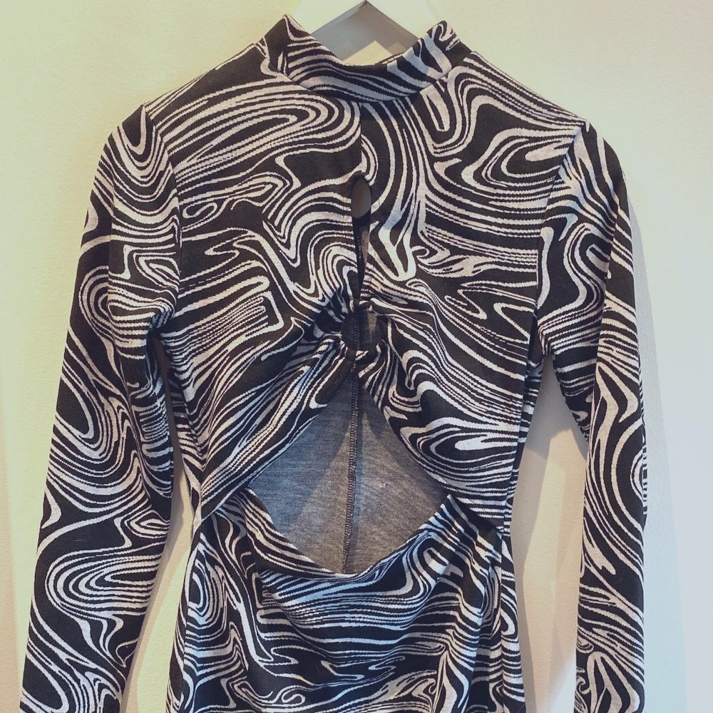 Swirly Black and White Dress with Cut-Outs
